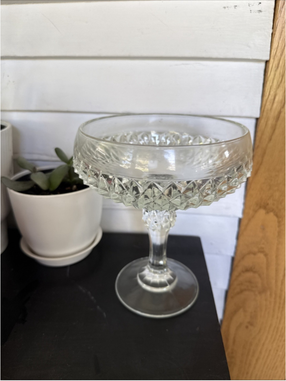 INDIANA GLASS Footed Diamond Point Clear Candy Dish, No Lid